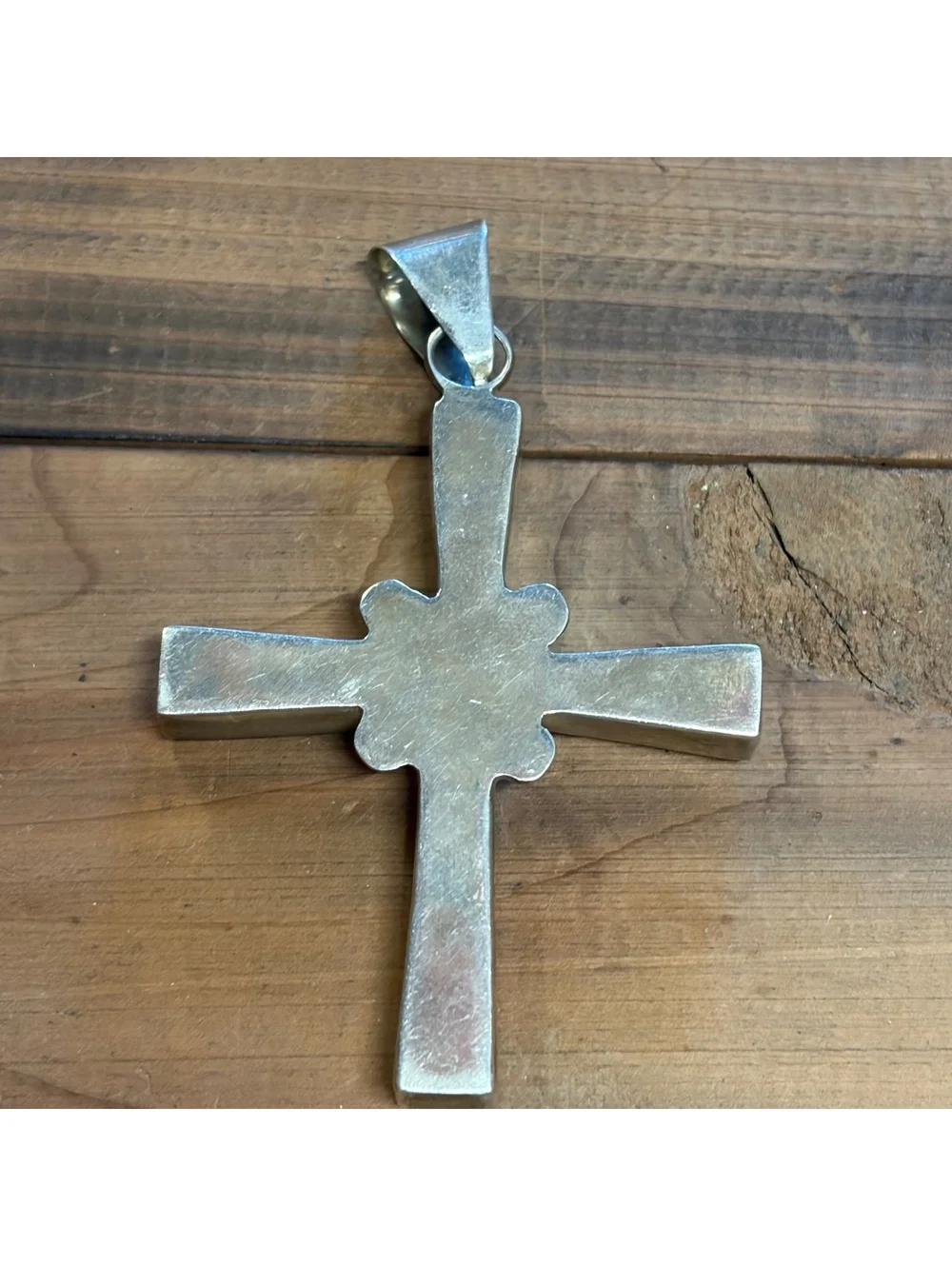 Sterling silver & turquoise colored inlay cross pendant vintage